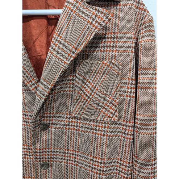 Vintage Montgomery Ward Retro Plaid Brown Orange Tan Jacket Blazer Size Medium - Picture 2 of 5